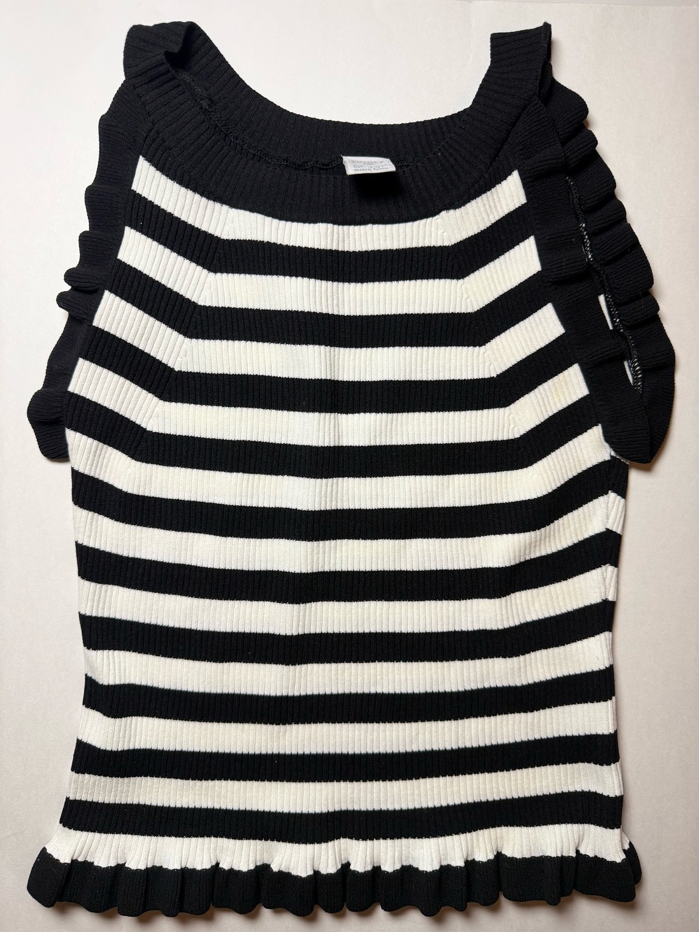 Ruffle Sleeve Lindex Black and White Striped Sleeveless Top